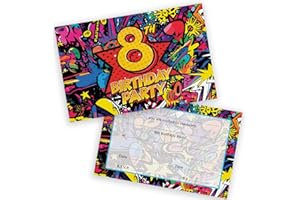 STUFF4 8th Birthday Party Invitations Kids - Comic Book Style 20 Pack - Childrens Birthday Invitations for Boys/Girls A6 Bday Party Invites Invitation Cards with Folding Envelopes