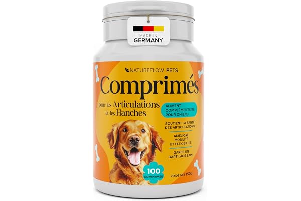 Comprimés Anti-Arthrose & Anti-Inflammatoire Chien | Moule Verte, Harpagophytum, Glucosamine, Chondroïtine, MSM – Produit PRIMÉ 2024 – 100 Comprimés (6 Mois <20kg)