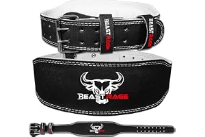 BEAST RAGE Tyngdlyftningsbä i läder för tung användning Gym Bodybuilding Träning Tyngdlyftningsbä Justerbara hål 4” Vad