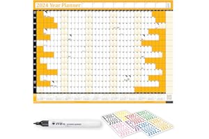 PLANNERHEAD 2024 LAMINATED Year Yearly Annual Office Home Wall Planner Calendar Chart/With Pen And Stickers and 2024 Foot Note Calender (Large 49cm x 70cm (Rolled)., Orange)