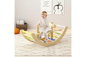 ‎BANASUPER BanaSuper Hölzerner Schaukelpferdbogen für Kleinkinder Waldorf Rocker Kletterleiterbogen Montessori Fitnessspielzeug für Kinder (Regenbogen)