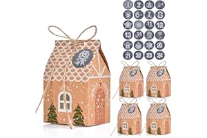FORMIZON 24 Calendrier de l'Avent, Boites Cadeau Noël, Boîtes Calendrier de l'Avent DIY, 24 Sacs en Papier avec Autocollants, Cupcakes, Bonbons Noël, Thanksgiving (24Pcs)