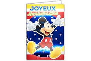 CREATIV'WORLD DISNEY MICKEY MOUSE Carte Joyeux Anniversaire Bleu Brillant Enveloppe Rouge Sauter de Joie Intérieur Illustré Pancarte Bravo Super 1 an de plus Rayures Marinière Amis Copains Garçon Enfant 170176