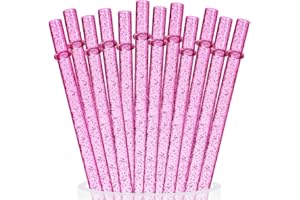 ALINK 12PCS wiederverwendbare rosa Glitzer Strohhalme, 28cm lang Hartplastik Becher Trinkhalme mit Reinigungsbürste