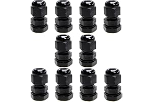 A1 ELECTRICS A1ELECTRICS.COM 10 Pack Black M12 12mm TRS Stuffing Compression Glands for 3-6.5mm Cable, Waterproof IP68 with Locknut and Washer