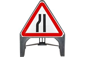 STREET SOLUTIONS UK Road Narrows Left 750mm Triangle Road Sign 517 - Plastic Temporary Road Street Traffic Safety Sign for Road and Street Works - Freestanding with Reflective Sign Face