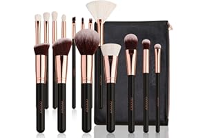 Docolor Lot de 15 Pinceaux de Maquillage Poils Naturels avec Trousse