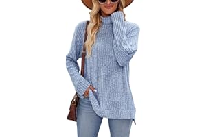 Famulily Turtleneck Jumpers for Women, Oversized Fall Winter Long Sleeve Sweaters Side Splits Tunic Tops