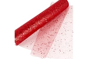 BHGT (30cm * 9m) Rotolo Tulle Natale Glitterato Bobina Rosso Paillettes Nastro Decorazione Matrimonio Tutu Gonna Regalo Confezione Fiori Mestiere Scrapbooking Diario Tavolo Runner Fai da Te