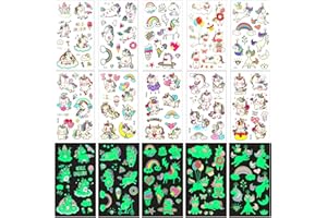 RUBESSIA Tatuajes Temporales para Niños, Luminoso Tatuajes Temporales, 10 Hojas Impermeables Falso Tatuajes Pegatinas, Pegatinas Infantiles Halloween Cumpleaños Festivales Fiestas Gift Bag Filler (Unicornio)