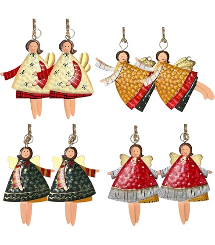 Oblique-Unique Holz Engel Oder Weihnachtsbaum Anhänger – 10er Set, 8,3 Cm, Mit Schnur, Natur