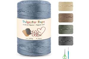 Estcoo Corde en Polyester, 250m Fil de Crochet, Corde en Premium Polypropylène avec des Ciseaux et des Crochet, pour Travaux Manuels, Déco de Maison,Assiettes de Table, Sac à Main, Bleu Foncé