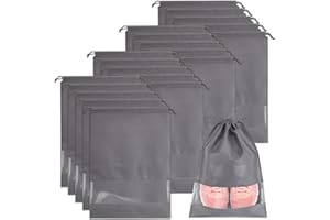 Zusentee 20 Pack Travel Shoe Bag, Portable Drawstring Shoe Bags for Travel, Waterproof Dust Proof Non-Woven Shoes Storage Bags with Transparent Slot for Daily and Travel Use