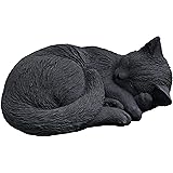 Steinfigur Schwarze Katze schlafend, eingerollt, frostfest bis -30°C, massiver Steinguss