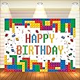 Party Baazaar Building Blocks Birthday Backdrop | Colorful Block Theme Party Decoration For Kids | Happy Birthday Banner For Wall (Pack of 1, Size: 5x4 Feet)