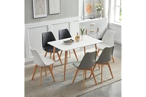 LafeuR Set di 6 sedie da pranzo con 6 sedie, set da 6 sedie da pranzo con tavolo per soggiorno, cucina, ufficio (tavolo bianco + 2 nero e 2 bianco e 2 sedie grigie), SE-1WH+TP-2BK-2W-2G-HH
