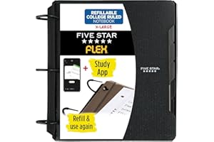 Five Star Flex 29324AA2 notatnik z aplikacją do nauki, papier College, pierścienie TechLock 3,8 cm, kieszenie, zakładki i przekładki, pojemność 300 arkuszy, czarny