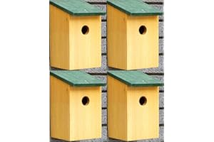 NIGMA® Traditional Small Birds Nesting Box Sparrows Blue Tits | Wooden Garden Nest House | Natural / Treated Wooden Wild Bird House Wood | Multi Buy Bundles Available (Brown Wood, 4)