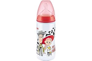NUK Disney First Choice+ biberon | 6-18 mesi | tettarella in silicone | anti-coliche | senza BPA | 300 ml | Woody & Jessie (Toy Story)