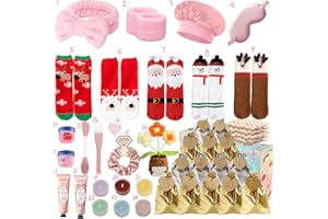 LOVEXIU Calendrier de L'avent 2025 Femme,Calendrier de L'avent Skincare Beauté,NoëL Chaussettes,Fille Skincare Set,Cache-œil,Bandeau pour Cheveux,Pinceau pour Masque Facial,NoëL Cadeaux pour Femme,Mère,Fille