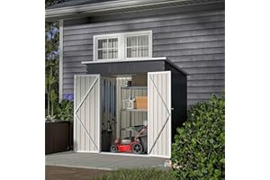 BIRCHTREE Garden Shed Metal Pent Roof 4FT X 6FT Outdoor Storage With Free Foundation Anthracite and White