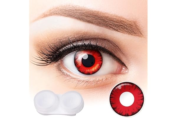 Lentille Halloween - Lentilles Rouges - 1 Paire (2 Pièces) de Lentille de Contact Sans Correction - Etui Offert - Haute Qualité (rouge)