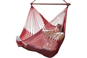 ‎BATHONLY Bathonly Großer Hängesessel mit Metall-Spreizstange, bis 150 kg belastbar, Karibik Hängeschaukel, XL Handgewebt Hängestuhl für Indoor und Outdoor, Wohnzimmer, Terrasse, Garten, Balkon (Rot)