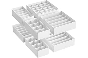 SONGMICS 8 Séparateurs de Tiroirs, Organiseur de Sous-vêtements Pliables, pour Soutiens-gorge, Culottes, Chaussettes et Cravates, Boîtes Rangement en Tissu pour Armoires, Blanc Nuage RUS008W01