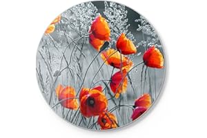 DEQORI Planche à découper en verre | ronde Ø 30 cm | Motif "coquelicots rouges" | Planche à découper design pour cuisine | Planche à petit-déjeuner antibactérienne & antidérapante | Plateau en verre &