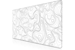 Abetcabe Gaming Mauspad XXL, Mousepad Weiß 900 x 400mm, Topographisch Mauspad groß Vernähte Kanten WassXerdicht Anti-Rutsch für PC, Laptop Verbessert Präzision und Geschwindigkei