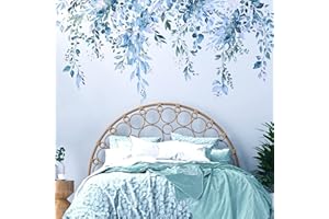 VePret Piante Blu Foglie Adesivi murali Peel e Stick, Grande Fiore Foglia Vinile Adesivi murali, Vine rimovibile Home Decor Art per Camera da letto Soggiorno Aula Ufficio