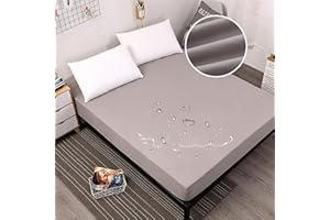 PICTURESQUE Sábana Ajustable Impermeable de Microfibra Protector de Colchón Impermeable Funda de Colchón Cubre Colchón Transpirable 200X200cm Gris