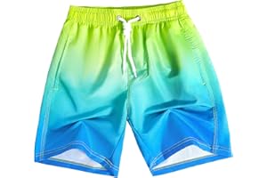 GENTABY Boys Beach Shorts Kids Swimming Trunks with Mesh Lining Toddler Board Shorts Quick Dry Funny Printed Shorts for 3-14 Years