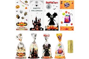 AEYURUID Sachet Bonbon Halloween,100 Sachet Bonbons Anniversaire,Sac Halloween,Sac Halloween Enfant,Sachet Plastique,Sac Bonbon,Sachet Transparent Pour Biscuits,Papier Cadeau Halloween,Déco Halloween Pas Cher