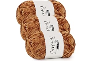 Coopay Lot de 3 pelotes de laine chenille pour crochet, 3x100 g de fil velouté, épais et moelleux, pour couvertures, écharpes, kaki