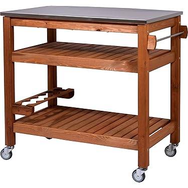 KOMFOTTEU Servierwagen Grillwagen Metall, Garten Rollwagen mit Arbeitstisch, 2 Ablagen & Haken, Grilltisch Grill Trolley Küchenwagen für Außenbereich