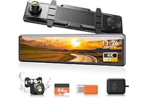 iZEEKER 4K Doppia Dash Cam, 4K Telecamera per Specchio Retrovisore Auto, Telecamera per Auto con Scheda 64GB, GPS, Display da 12", Sensore G, Assistenza al Parcheggio, Modalità parcheggio 24H
