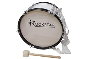 JM FOREST | Bombo charanga | 42x24 cm, blanco, madera, aros metálicos negros | Muy ligero, incluye maza y correa cruzada, 4 arandelas transporte | Sonido potente y fácil de transportar