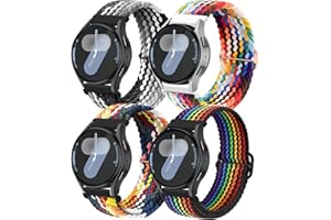 SOLOLUP 4 Pcs Bracelets Nylon Tressés pour Samsung Galaxy Watch 7/6/5/4/FE 40mm 44mm/Watch 6 Classic 43mm 47mm/5 Pro 45mm/4 Classic 42mm 46mm，20mm Élastique Ajustable Sports Bracelet pour Femme Homme