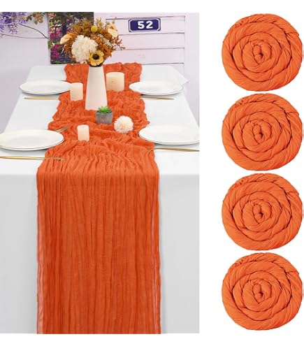 Chemin De Table Mousseline Orange Terracotta - 80x300cm - Pour Mariage, Événements Bohèmes