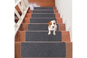 STRIXORN 14Pcs Stair Treads Carpet Non Slip, 55 * 20CM Self-Adhesive Floor Stair Carpets Treads, Solid Wood Stairs Non Skid Safety Rug Slip Resistant Indoor Runner for Kids Elders and Pets(Dark Gray)