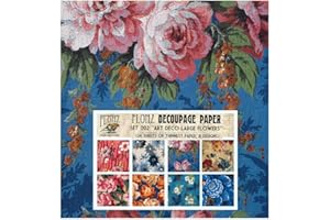 Decoupage Paper Pack (24 Sheets 6"x6") Art Deco Large Flowers FLONZ Vintage Styled Paper for Decoupage and Craft