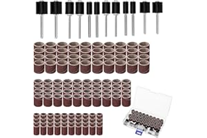 QWORK® 132 Pièces Tambour de ponçage, 120 bandes abrasives de différentes tailles et 12 rouleaux abrasifs, compatible avec Dremel l'outil rotatif