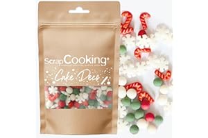 ScrapCooking - Décors Sucrés Noël 42 g - Flocons, Perles Rouges, Vertes & Blanches, Sucres d’Orge - Sprinkles Pâtisserie Comestibles - Décorations en Sucre pour Gâteaux, Bûches, Cupcakes - 7532