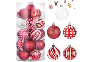 Zawaer palline di natale, Palline di Natale bianche e rosse, 30pcs 6cm(2.36in) gancetti per decorazioni albero di natale, Palline di Natale dipinte e scintillanti con cordoncino