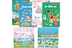 DAGORD 4 pezzi Libro di Adesivi Riutilizzabili Libri Adesivi Bambini Attacca e Stacca Album Stickers Unicorno Zoo Animali Marini Dinosauri - Regalo per Bambini a Partire dai 3 Anni Ragazzi Ragazze