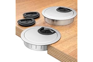 Bruce.® 2X Kabeldurchführung Ø60mm Metall für Schreibtisch & Möbel – Endlich Ordnung im Büro und Zuhause – mit Bürsten- & Gummieinsatz – Silber