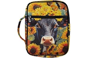 ZIATUBLES Sunflower Cattle Cow Pattern Large Bible Covers with Pockets Portable Bible Bags for Women Men Polyester Book Carrying Pack Bible Holder Bags for Christian Prayer Bible Study