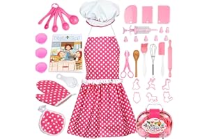 Veitch fairytales Kids Cooking and Baking Supplies Set 38 Pcs Includes Chef Hat and Apron Dress Up Play Chef Kit Birthday Gifts for 3 4 5 6 7 8 Year Old Girls