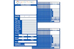 GamesMonkey® - Etichette Tagliando Auto Adesivi – 9x5 CM - Impermeabili - Manutenzione Cartellino Motore Cambio Olio freni Candele Filtri Cinghia Pneumatici Veicolo (30 Pezzi, Blu)